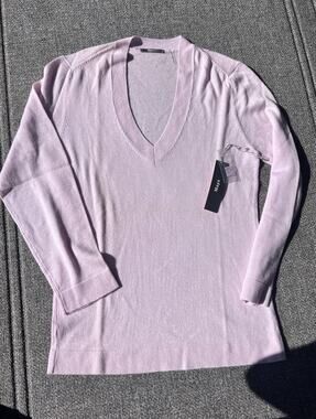MAYA V-Neck Size Large Long Sleeve Lilac 100% Cashmere Sweater Lightweight